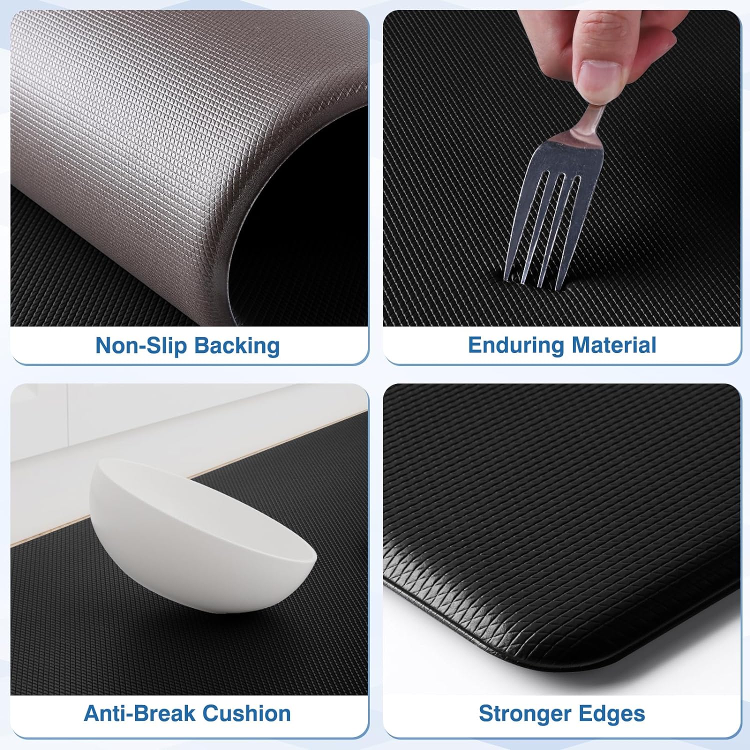 Kitchen Mats, 2PCS Kitchen Rugs, Cushioned Anti Fatigue Kitchen Mats for Floor, Non-Slip Standing Desk Mat, Waterproof Kitchen Rug Set for Kitchen, Floor, Office,17.3"×30"+17.3"×47",Black - Image 3