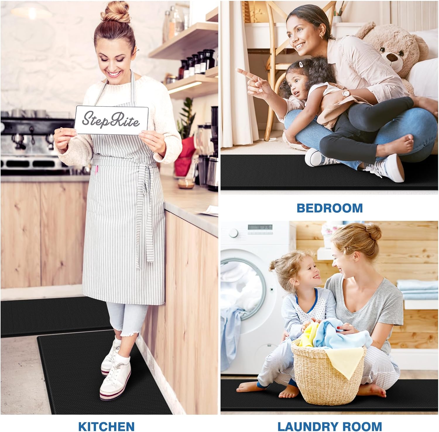 Kitchen Mats, 2PCS Kitchen Rugs, Cushioned Anti Fatigue Kitchen Mats for Floor, Non-Slip Standing Desk Mat, Waterproof Kitchen Rug Set for Kitchen, Floor, Office,17.3"×30"+17.3"×47",Black - Image 6