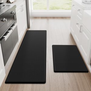 Kitchen Mats, 2PCS Kitchen Rugs, Cushioned Anti Fatigue Kitchen Mats for Floor, Non-Slip Standing Desk Mat, Waterproof Kitchen Rug Set for Kitchen, Floor, Office,17.3"Ă—30"+17.3"Ă—47",Black