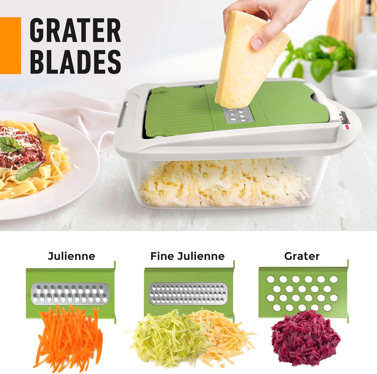Mueller Pro-Series 10-in-1, 8 Blade Vegetable Chopper, Onion Mincer, Cutter, Dicer, Egg Slicer with Container, French Fry Cutter Potato Slicer, Home Essentials, Salad Chopper White Sand/Green - Image 4